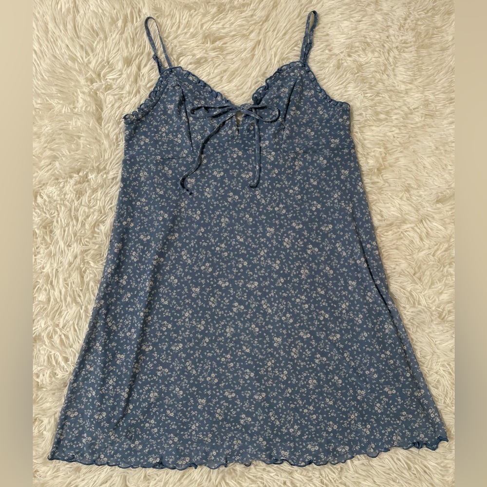 American Eagle Y2K Cottage Fairy Feminine Western Babydoll Floral Dress Blue M